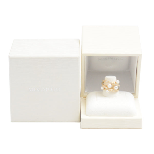 Mikimoto K18 Gold Baby Pearl Diamond Ring in Great Condition