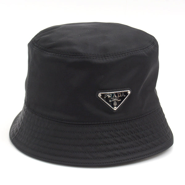 Prada Re-Nylon Logo Plate Bucket Hat Black