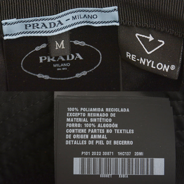 Prada Re-Nylon Logo Plate Bucket Hat Black