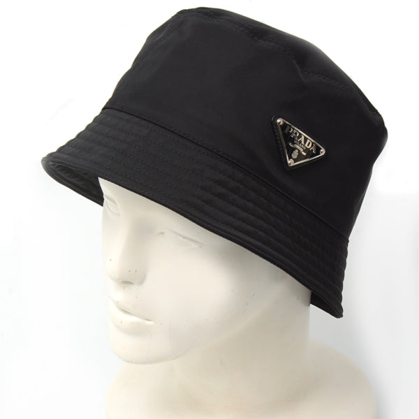 Prada Re-Nylon Logo Plate Bucket Hat Black