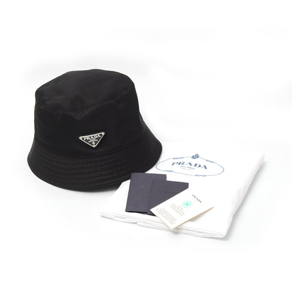 Prada Re-Nylon Logo Plate Bucket Hat Black