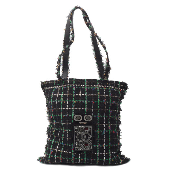 Chanel Tweed Robot Design Tote Bag Black in Great Condition