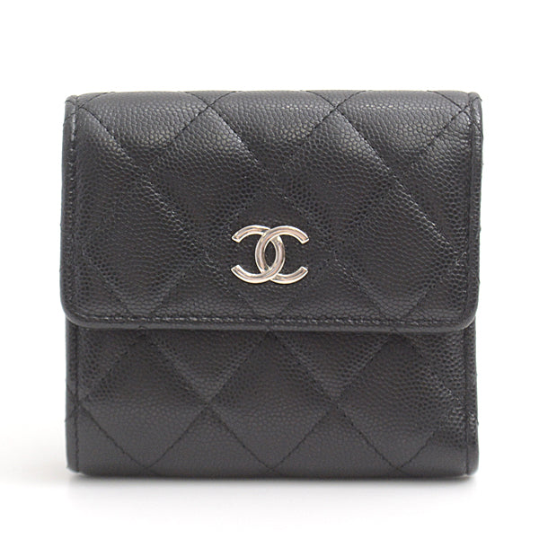 Chanel Caviar Skin Matelasse Tri-Fold Wallet Black in Great Condition