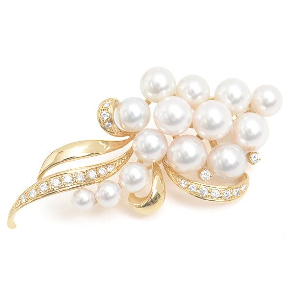 Mikimoto K18 Pearl Diamond Brooch Yellow Gold in Great Condition