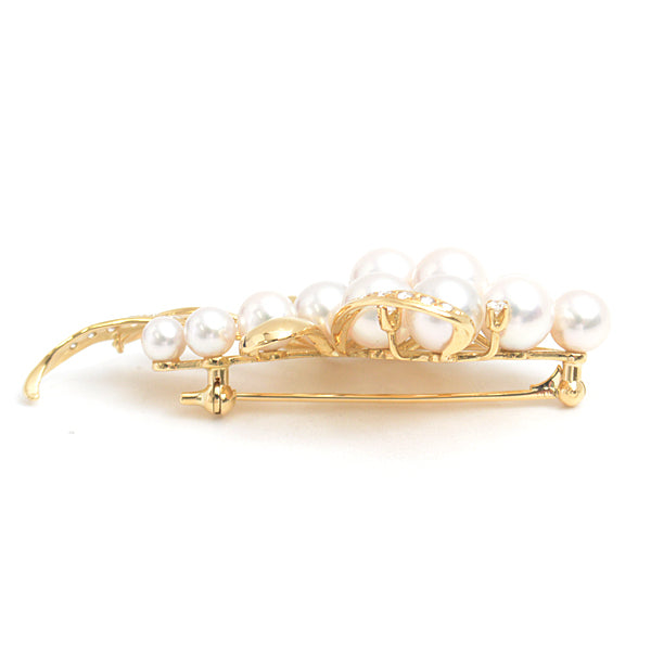 Mikimoto K18 Pearl Diamond Brooch Yellow Gold in Great Condition