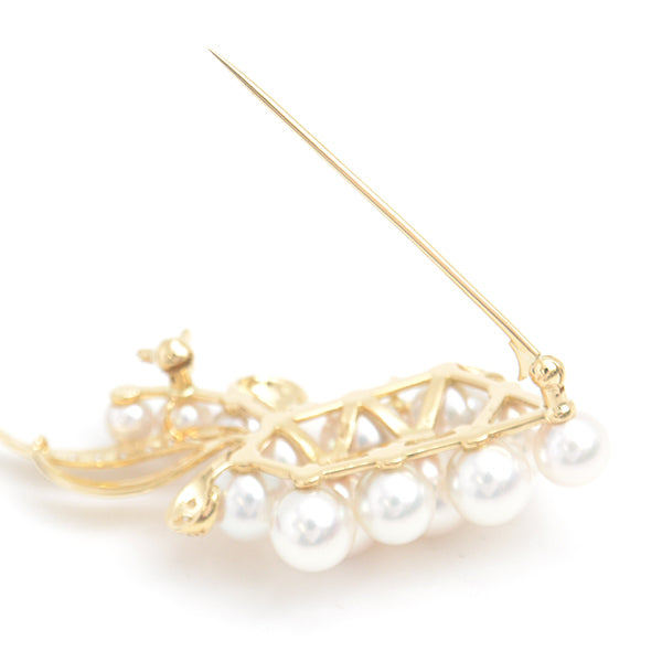 Mikimoto K18 Pearl Diamond Brooch Yellow Gold in Great Condition