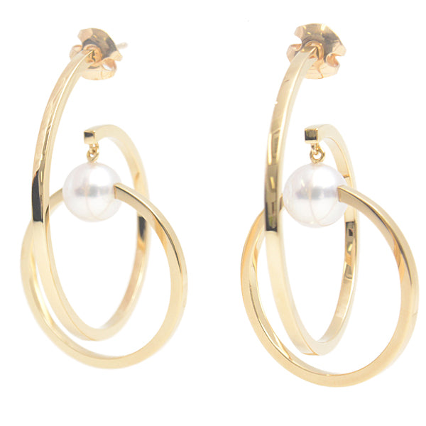 Tasaki Kinetic 1P Pearl Earrings 750YG Yellow Gold in Great Condition