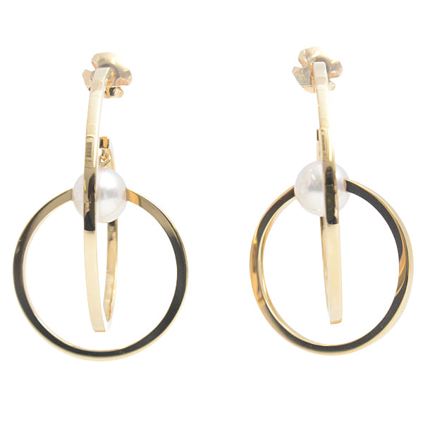 Tasaki Kinetic 1P Pearl Earrings 750YG Yellow Gold in Great Condition