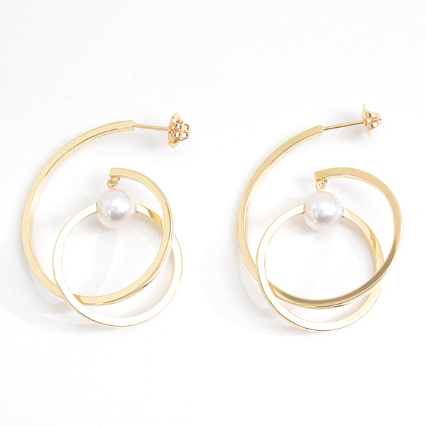 Tasaki Kinetic 1P Pearl Earrings 750YG Yellow Gold in Great Condition