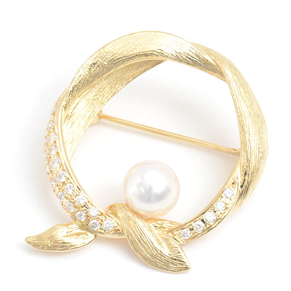 Mikimoto K18 Pearl Diamond Wreath Design Brooch