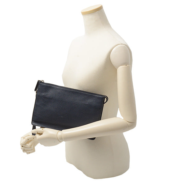 Prada Calf Leather Clutch Bag Navy in Very Good Condition