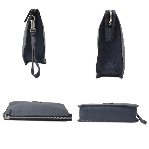 Prada Calf Leather Clutch Bag Navy in Very Good Condition