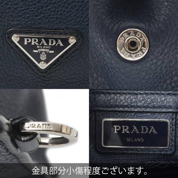 Prada Calf Leather Clutch Bag Navy in Very Good Condition