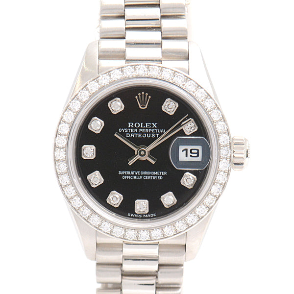 Rolex Datejust Platinum PT950 Diamond Bezel Automatic Ladies Watch 79136G