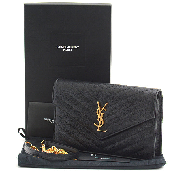 Yves Saint Laurent Monogram Envelope Chain Wallet Black 2WAY