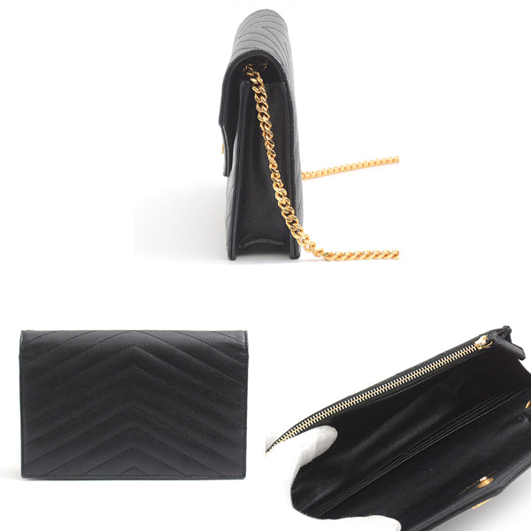 Yves Saint Laurent Monogram Envelope Chain Wallet Black 2WAY