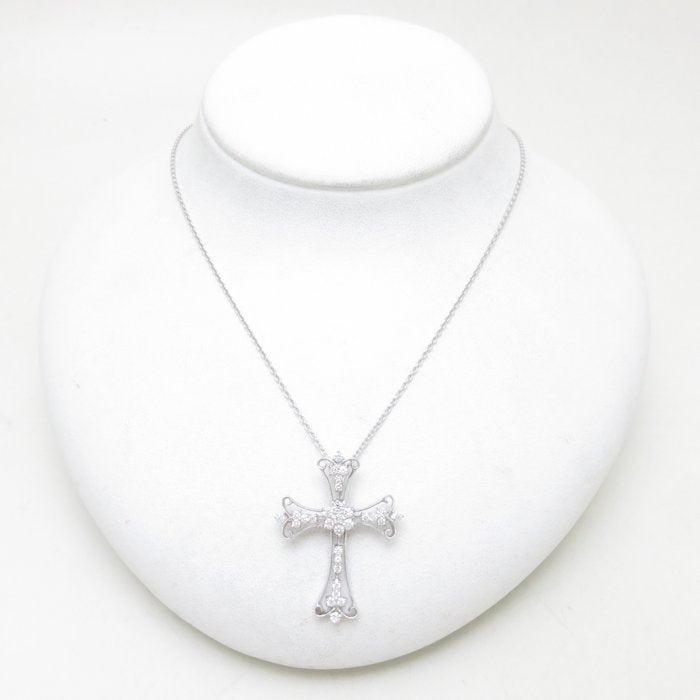 K18WG Diamond Cross Necklace White Gold