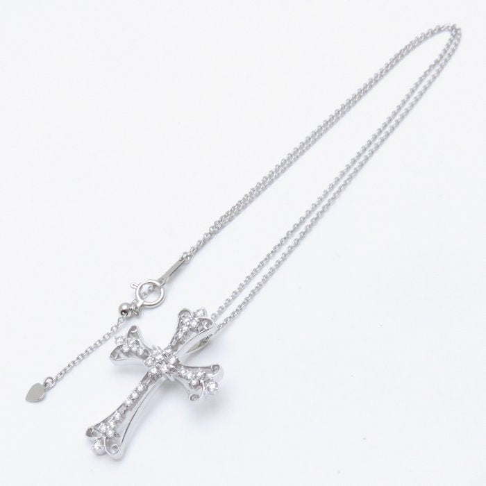 K18WG Diamond Cross Necklace White Gold