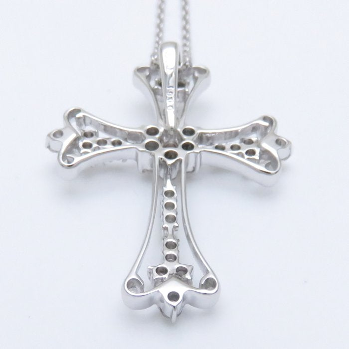 K18WG Diamond Cross Necklace White Gold