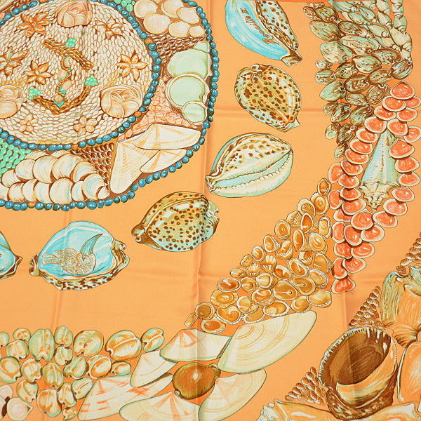 Hermes Silk Scarf Women Carré 90 Rocaille Shell Large Orange in Great Condition