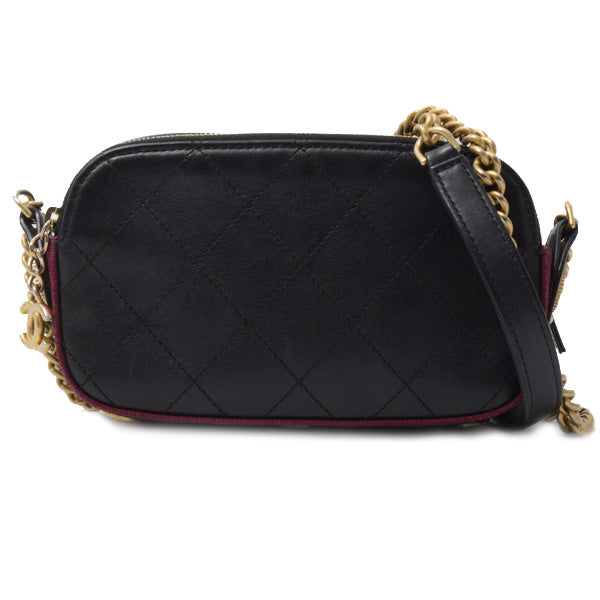 Chanel Matelasse Chain Shoulder Bag Black Bordeaux