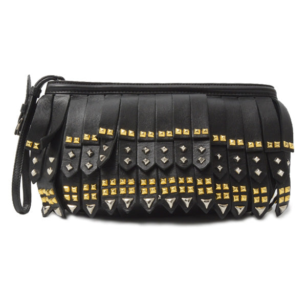 Prada Nappa Leather Studded Fringe Wrist Clutch Bag 1N1735