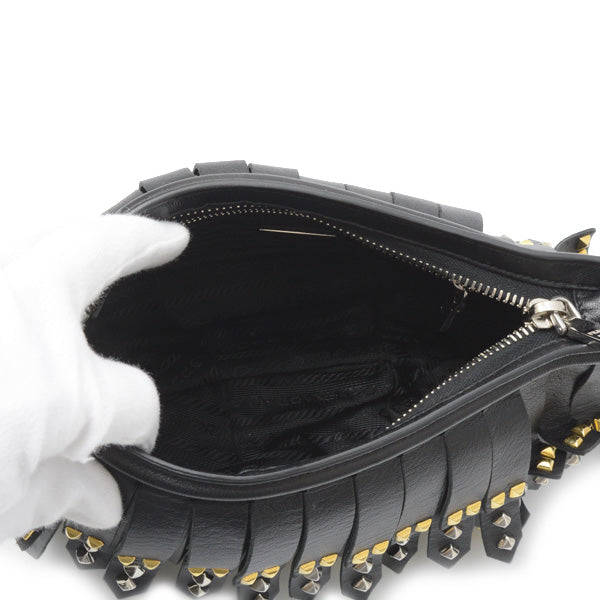 Prada Nappa Leather Studded Fringe Wrist Clutch Bag 1N1735