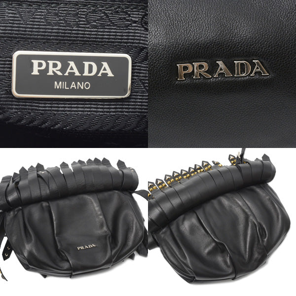 Prada Nappa Leather Studded Fringe Wrist Clutch Bag 1N1735