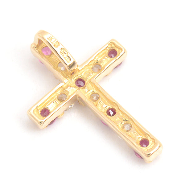 Star Jewelry Ruby Cross Pendant Necklace K18 Yellow Gold in Great Condition