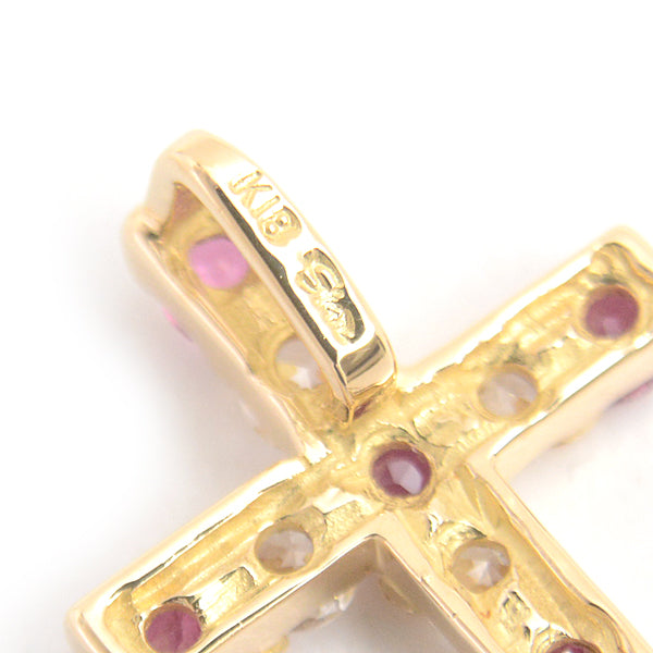 Star Jewelry Ruby Cross Pendant Necklace K18 Yellow Gold in Great Condition