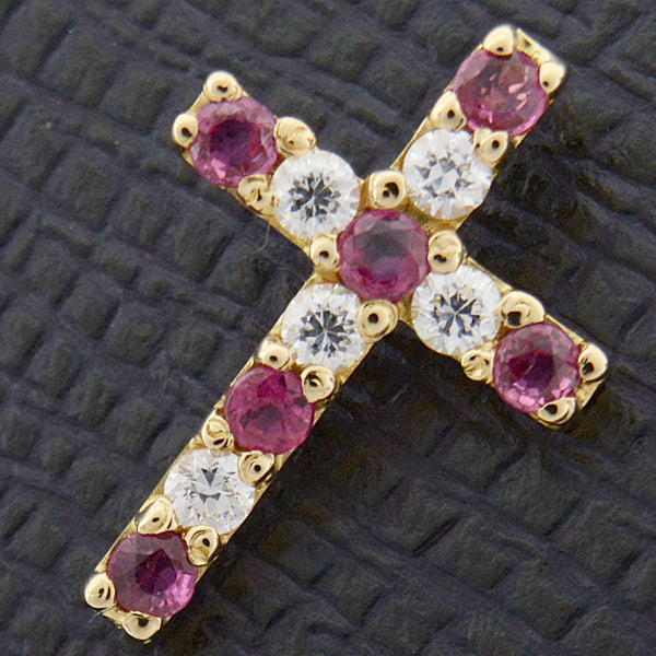 Star Jewelry Ruby Cross Pendant Necklace K18 Yellow Gold in Great Condition