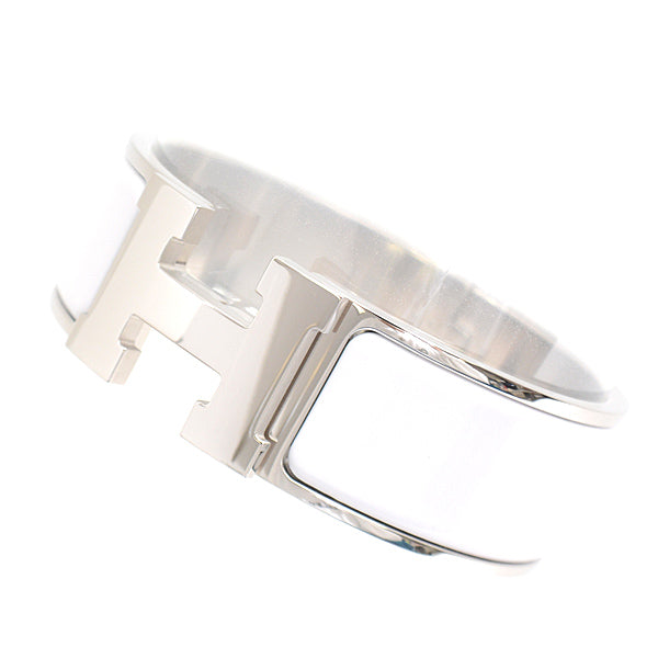 Hermes Click Clack GM Bangle Bracelet White Silver