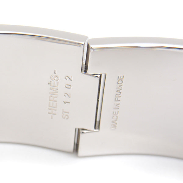 Hermes Click Clack GM Bangle Bracelet White Silver