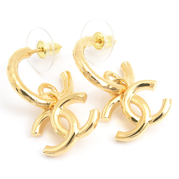 Chanel Coco Mark Hoop Earrings Gold