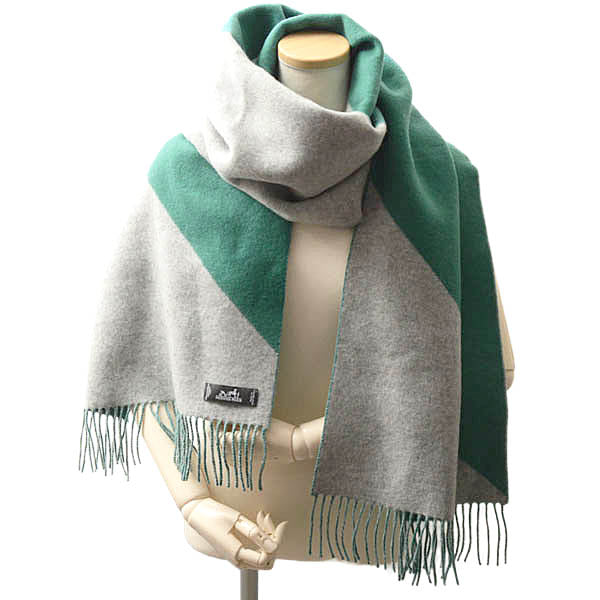 Hermes Cashmere Scarf Gray Green