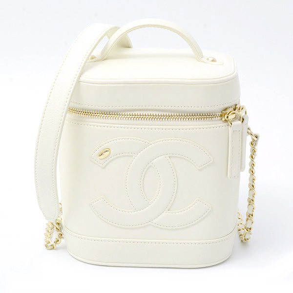 Chanel Vanity Chain Shoulder Bag Calf Leather White in Great Condition