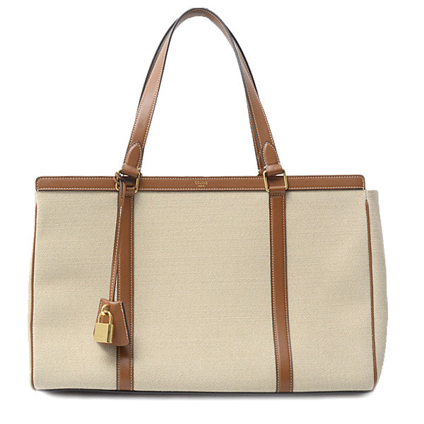 Celine Unisex Medium Seau Cabas Tote Bag Canvas Calfskin Beige 19733