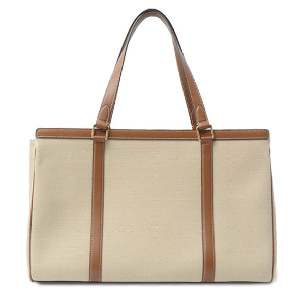 Celine Unisex Medium Seau Cabas Tote Bag Canvas Calfskin Beige 19733 in Great Condition