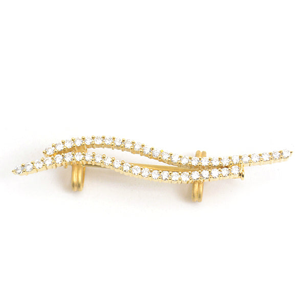 Tasaki Diamond Brooch Wave Design K18 Yellow Gold