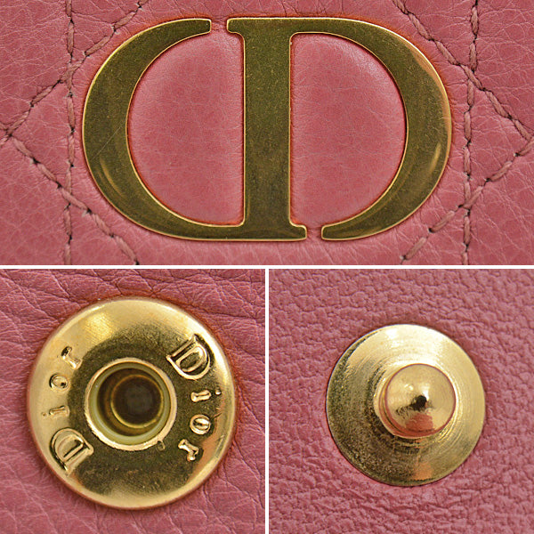 Christian Dior Caro Compact Tri-Fold Wallet Lambskin in Great Condition