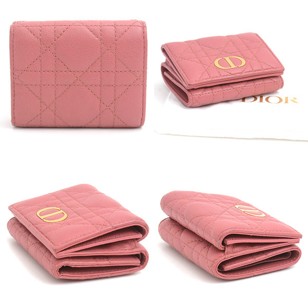 Christian Dior Caro Compact Tri-Fold Wallet Lambskin in Great Condition