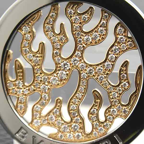 Bvlgari Tondo Fire Pave Diamond Pendant Gold Stainless Steel