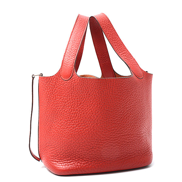 Hermes Picotin PM Handbag Red Clemence Leather