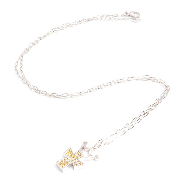 GaGa MILANO Yellow Sapphire Cross Necklace K18WG White Gold