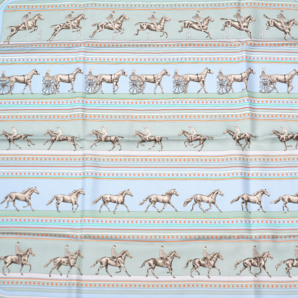 Hermes Silk Scarf Carré 90 SEQUENCES Horse Blue in Great Condition