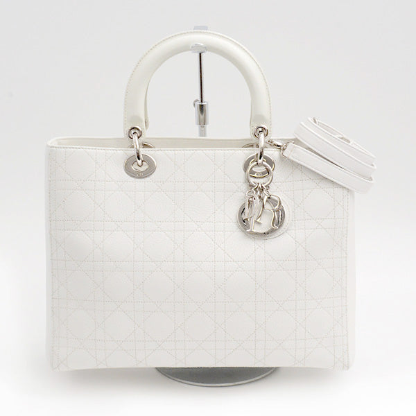 Christian Dior Lady Dior Large Cannage Handbag White in Very Good Condition