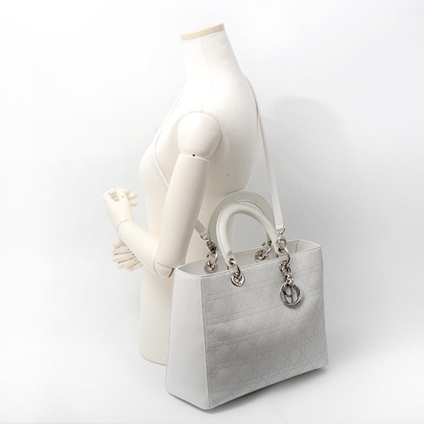 Christian Dior Lady Dior Large Cannage Handbag White in Very Good Condition