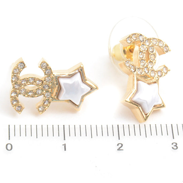 Chanel Star Rhinestone Earrings Gold White