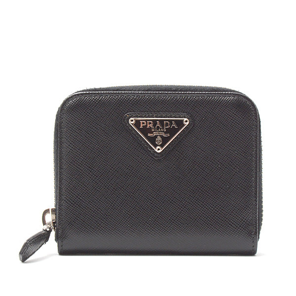 Prada Saffiano Leather Zip Coin Case Black in Great Condition