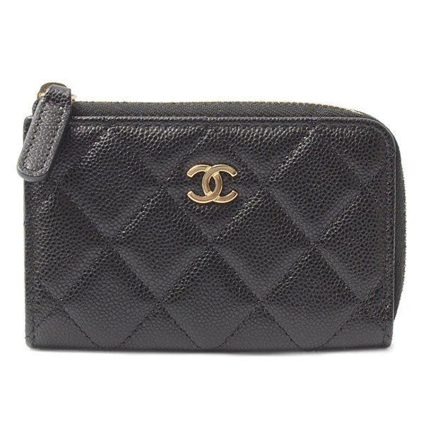 Chanel Caviar Skin Matelasse Coin Case Key Ring Mini Wallet AP0221